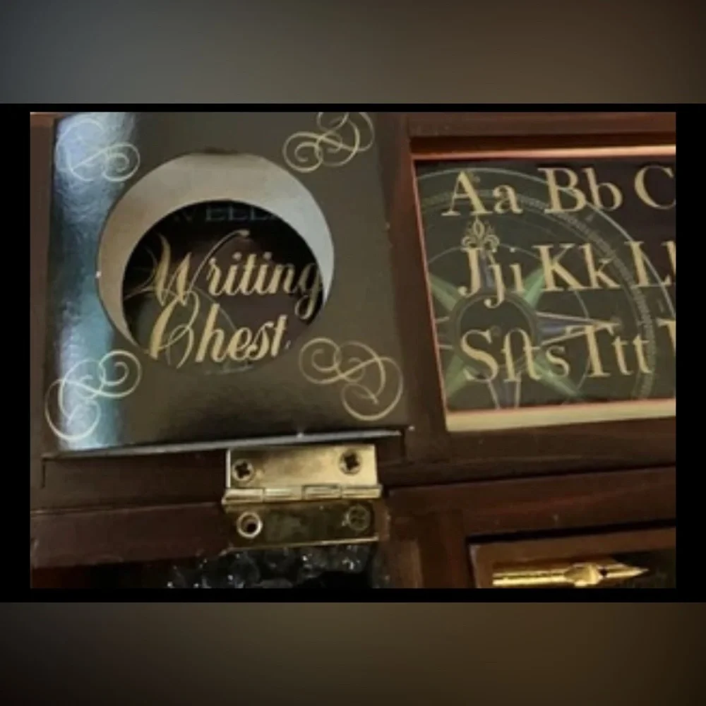 Traveller's Writing Chest w/ Calligraphy Tools Wood Box Ink + Glass Writing Pen